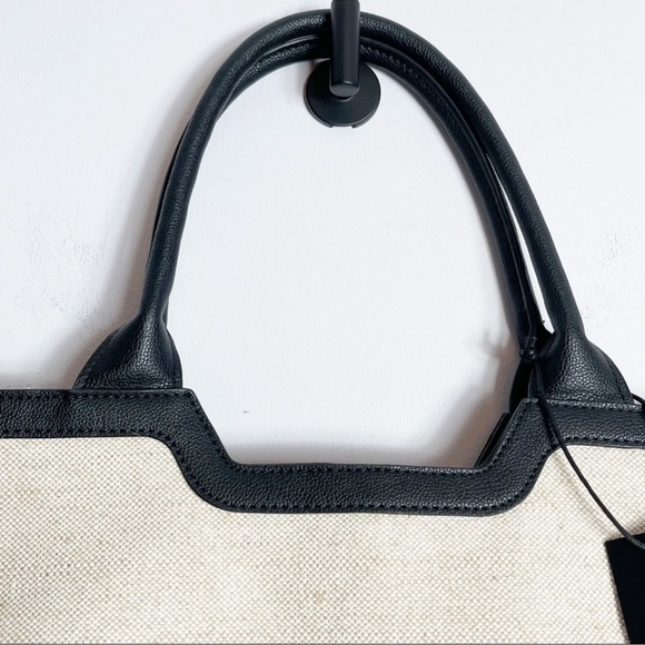Rachel Zoe Capri Canvas Bag Natural Black Vegan Leather Trim NWT - Picture 4 of 14